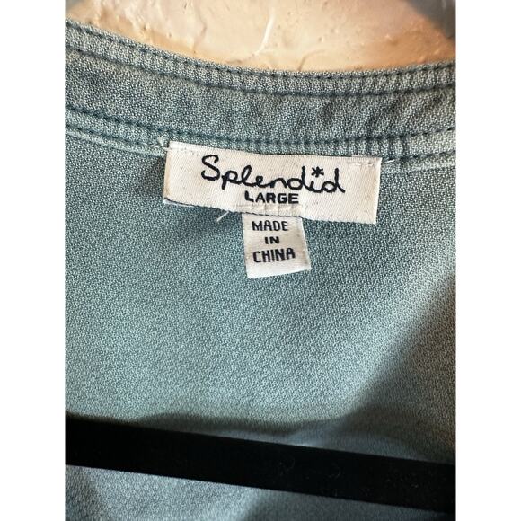 Splendid Chambray Jumpsuit L Medium green Indigo Drawstring Waist Pocket Tapered - Picture 5 of 11